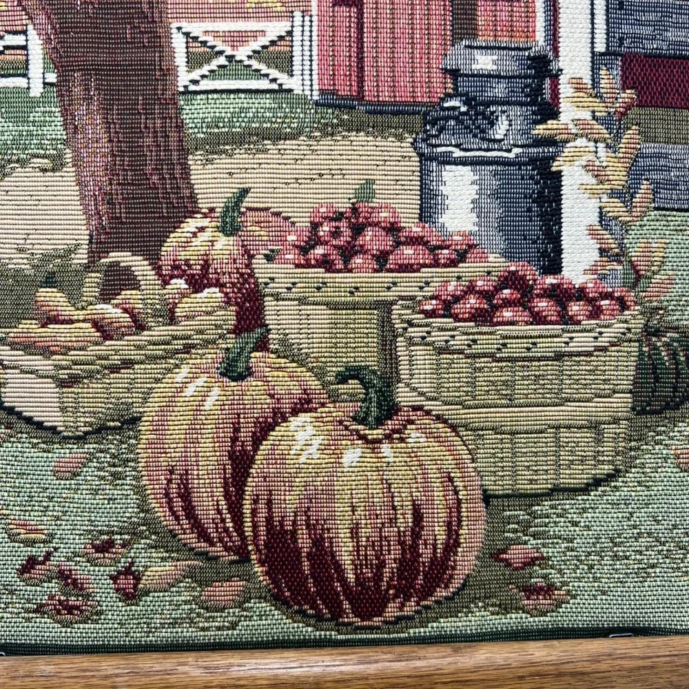 Vintage Harvest Woven Tapestry Framed Farm‎ Barn Autumn Fall Decor CottageCore